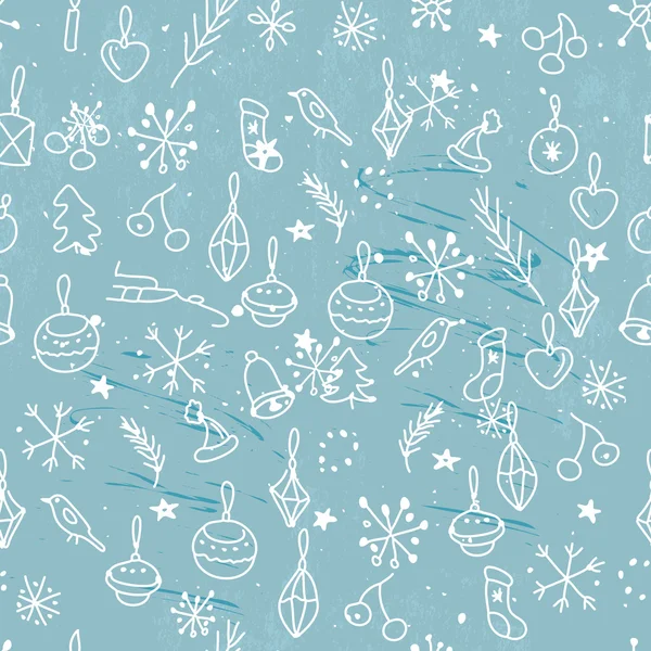Modèle bleu clair sans couture avec des éléments de Noël traditionnels. Pour la conception festive, annonces, cartes de vœux, cartes postales, affiches . — Image vectorielle