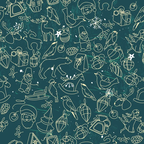 Seamless dark pattern with traditional Christmas elements. For festive design, announcements, greeting cards, postcards, posters. — 图库矢量图片
