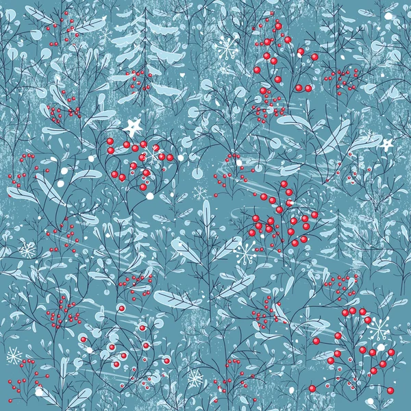 Seamless vintage blue pattern with winter forest. — Stock Vector
