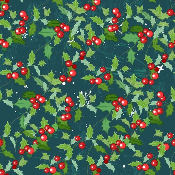 Seamless vintage green pattern with Christmas plant holly. — Stock Vector