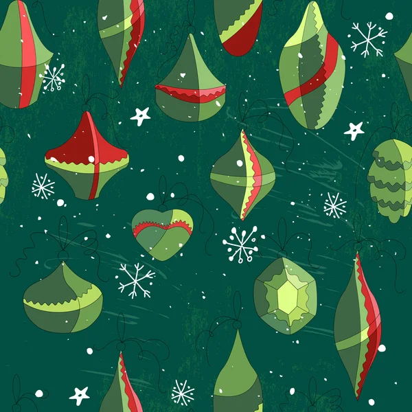 无缝老式绿色模式与传统的圣诞装饰品. — 图库矢量图片