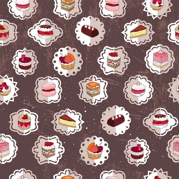 Seamless pattern wit different kinds of dessert. Vintage style.  Endless texture for your design, announcements, postcards, posters, restaurant menu. — Stock Vector