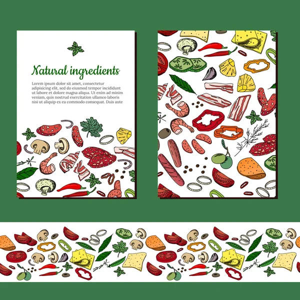 Plantilla con diferentes verduras. Para su diseño, anuncios, tarjetas, carteles, restaurante y menú de cafetería . — Archivo Imágenes Vectoriales