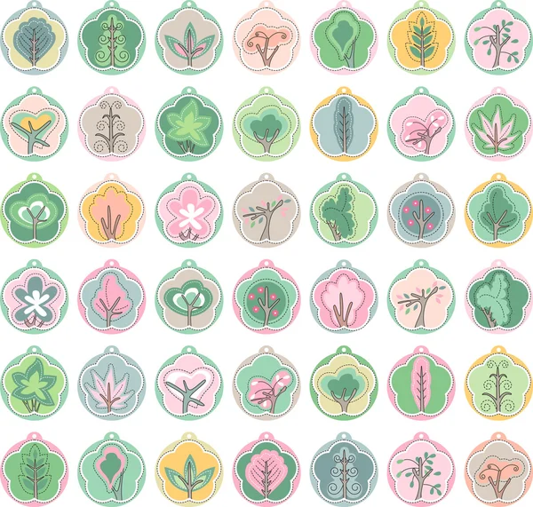 Набір з різними етикетками з квітучими деревами. Теги для вашого дизайну, вітальних листівок, оголошень, плакатів . — стоковий вектор
