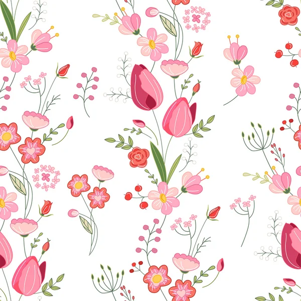Nahtloses Muster mit stilisierten niedlichen Blumen. Endlose Textur für Ihr Design, Grußkarten, Ankündigungen, Poster. — Stockvektor