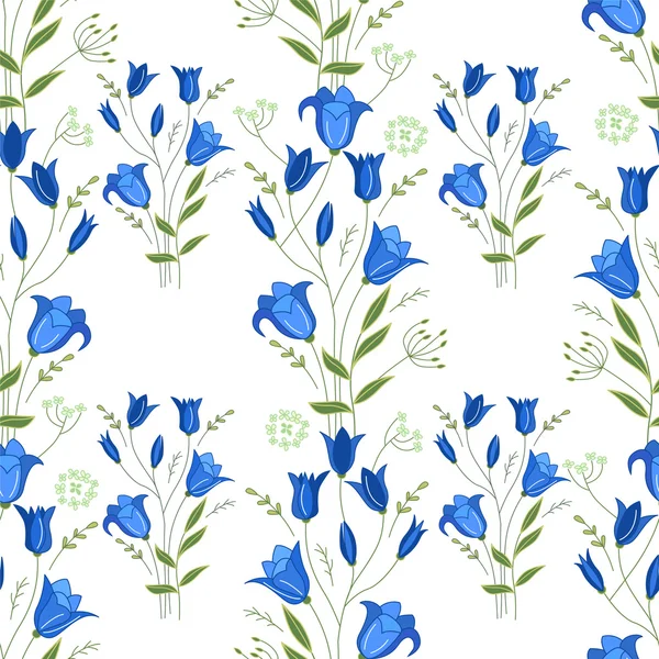 Seamless pattern with stylized cute bluebells.  Endless texture for your design, greeting cards, announcements, posters. — Wektor stockowy