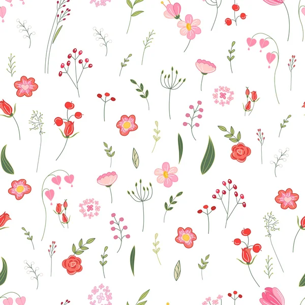 Stylized seamless pattern with cute flowers.  Endless texture for your design, greeting cards, announcements, posters. — Stock vektor