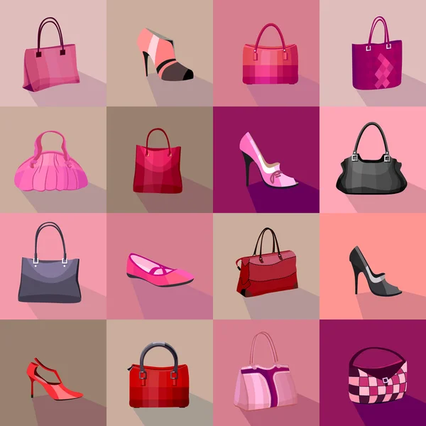 Template with woman shoes and bags — ストックベクタ