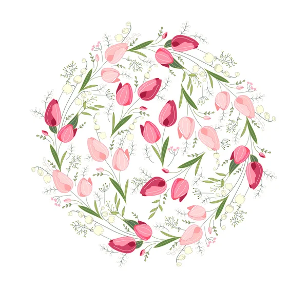 Floral spring template with cute bunches of tulips. — ストックベクタ