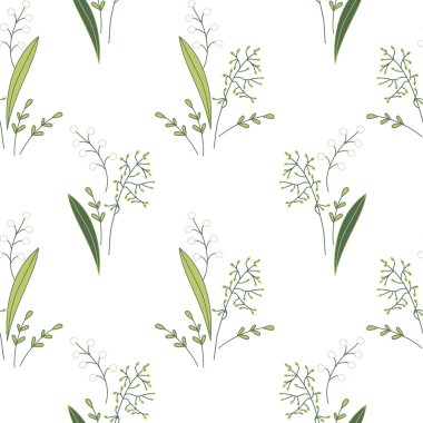 Seamless pattern with stylized herbs and plants.  Endless texture for your design, romantic greeting cards, announcements, posters.