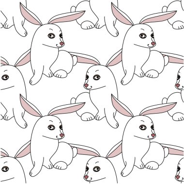 Seamless pattern with stylized funny rabbits.  Endless texture for your design, romantic greeting cards, announcements, fabrics.