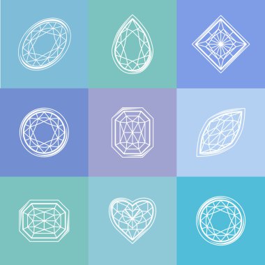 Template with stylized diamond. Blue and white colors, contour. Simple shape. Abstract symbols for your design.