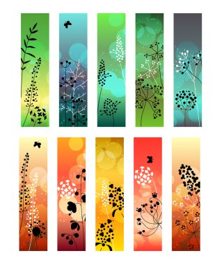 Floral abstract template with stylized herbs and plants.  Silhouette of plants. Pattern for your design, romantic greeting cards, announcements, posters.