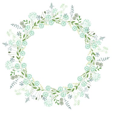 Spring round frame with contour flowers on white