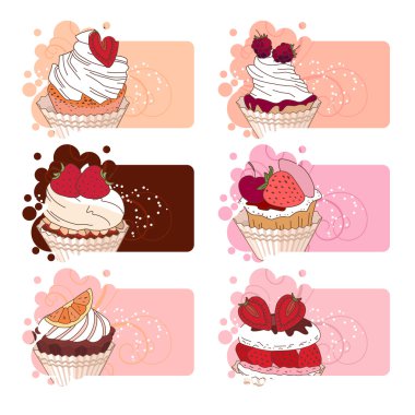 Banners with different desserts with fruits. For your design, announcements, posters, restaurant menu.