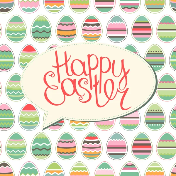 Greeting card with phrase Happy easter and eggs. Template for your festive design, announcements, greeting cards, posters, advertisement. Background is seamless. — Stockový vektor