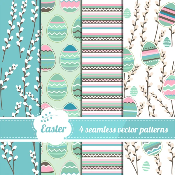 Collection of seamless blue patterns with stylized painted eggs. Endless easter texture for your design, announcements, greeting cards, posters, advertisement. — Stockový vektor