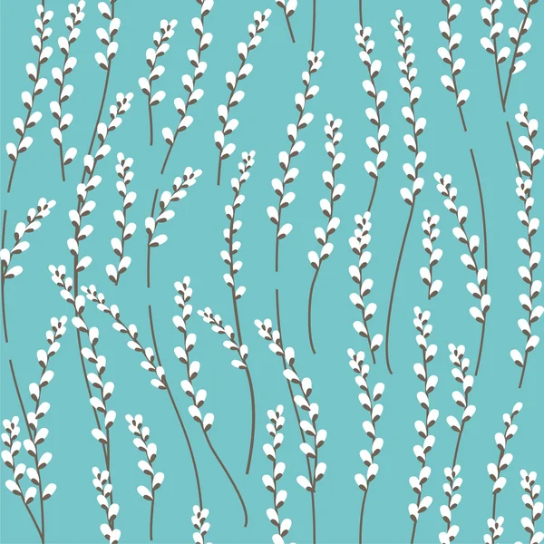 Seamless easter pattern with stylized willow branches. Endless floral texture for your design, announcements, greeting cards, posters, advertisement. — Stock Vector