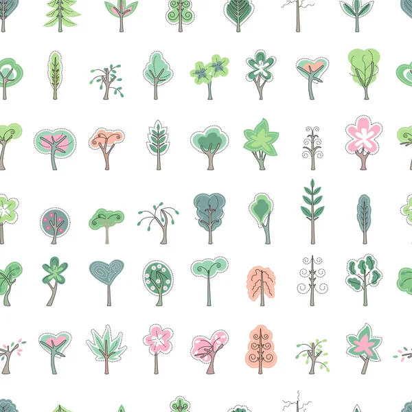 Seamless pretty pattern with stylized cute trees. Endless texture for your design, announcements, greeting cards, posters, advertisement. — Stockvector