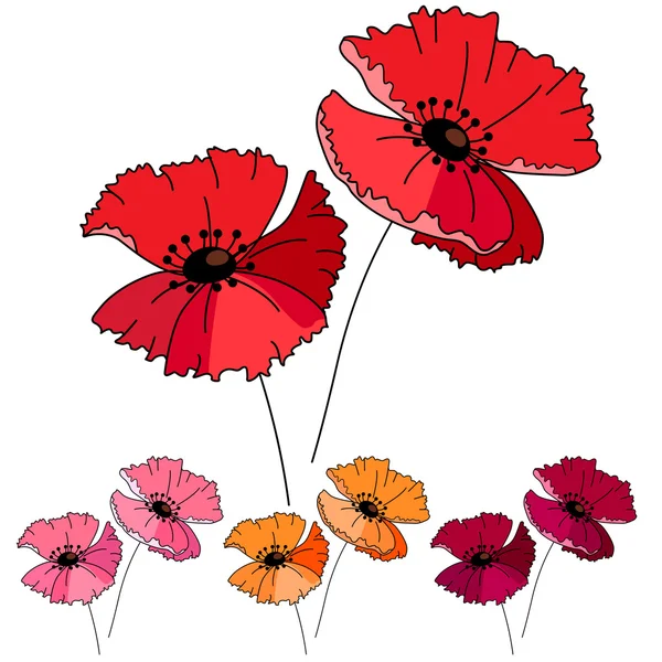 Mignon coquelicot rouge stylisé isolé sur fond blanc. Objet pour votre design estival, tissus, cartes de vœux, annonces, affiches . — Image vectorielle