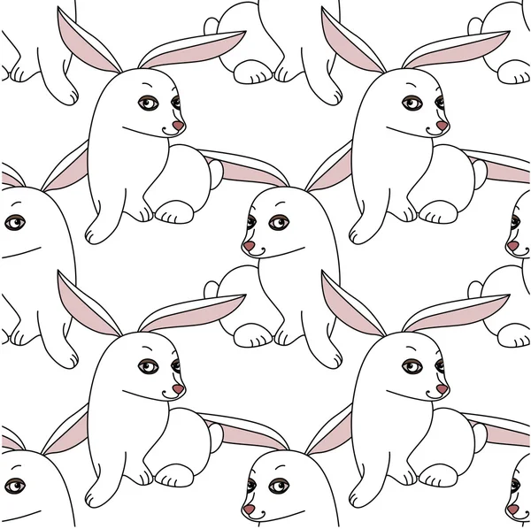 Seamless pattern with stylized funny rabbits.  Endless texture for your design, romantic greeting cards, announcements, fabrics. — Stok Vektör