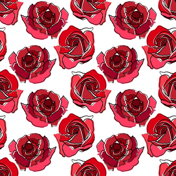 Seamless floral pattern with stylized roses.  Red color. Endless texture for your design, romantic greeting cards, announcements, fabrics. — Stockvector