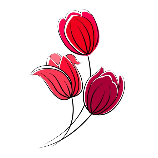 Stylized red tulips isolated on white background — Stock Vector