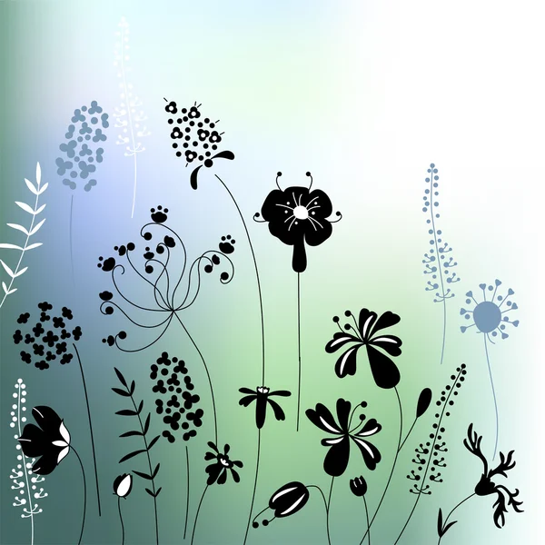 Floral abstract template with stylized herbs and plants.  Silhouette of plants. Pattern for your design, romantic greeting cards, announcements, posters. — Διανυσματικό Αρχείο