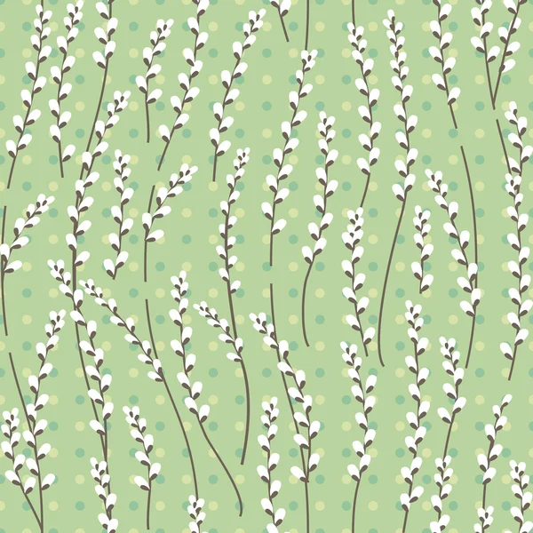 Seamless easter pattern with stylized willow branches. Endless floral texture for your design, announcements, greeting cards, posters, advertisement. — Stockvector