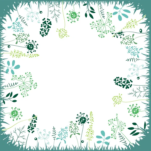 Floral abstract square template with stylized herbs and plants.  Silhouette of plants. Eegant pattern for your design, greeting cards, announcements, posters. — 图库矢量图片