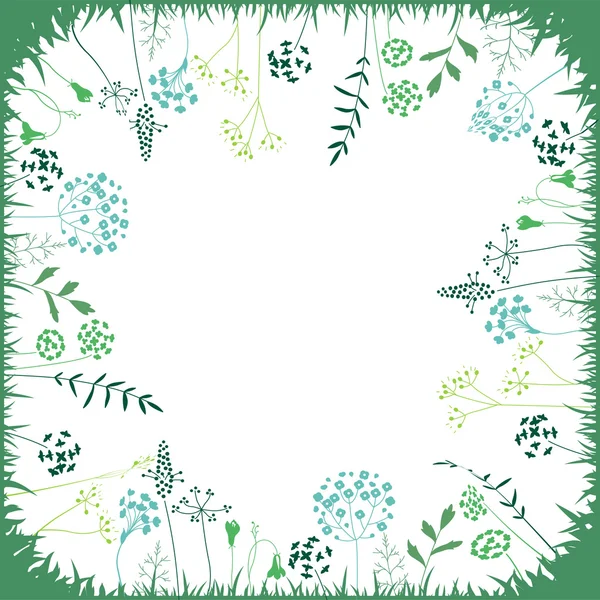 Floral abstract square template with stylized herbs and plants.  Silhouette of plants. Eegant pattern for your design, greeting cards, announcements, posters. — 스톡 벡터