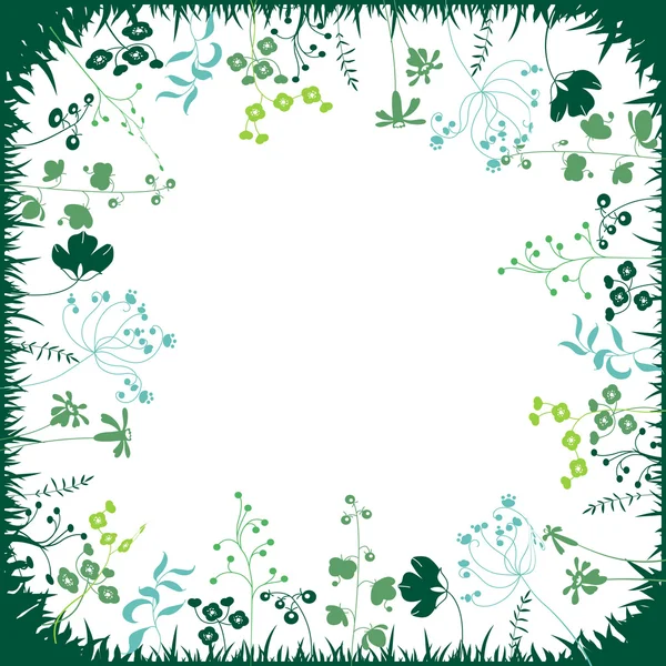 Floral abstract square template with stylized herbs and plants.  Silhouette of plants. Eegant pattern for your design, greeting cards, announcements, posters. — Wektor stockowy