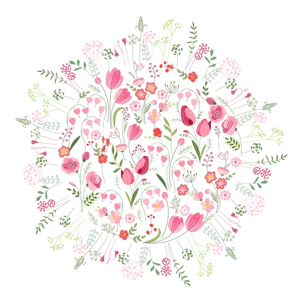 Floral spring template with cute bunches of tulips. For romantic and easter design, announcements, greeting cards, posters, advertisement. — ストックベクタ