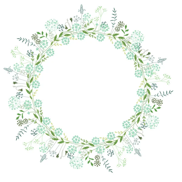 Spring round frame with contour flowers on white — Stok Vektör