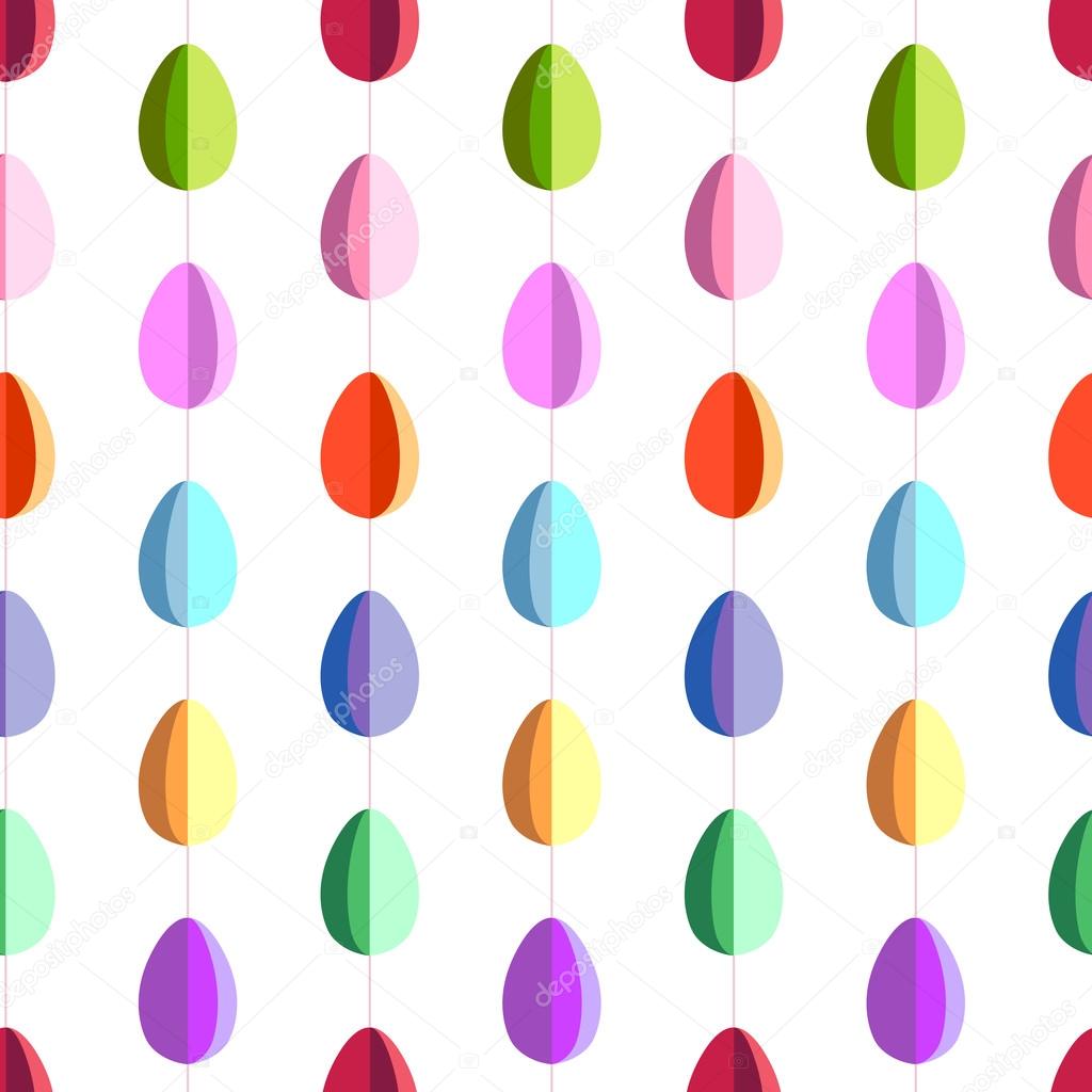 Easter seamless pattern with hanging  eggs cut from paper.  Endless texture for your design, greeting cards, announcements, posters.