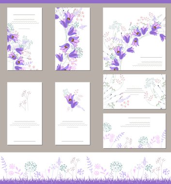 Çiçek bahar şablonları ile şirin bluebells demet. Sonsuz yatay desen fırçası. Romantik ve Paskalya tasarım, Duyurular, tebrik kartları, posterler, reklam için.