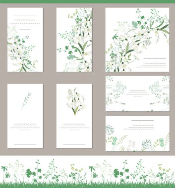 Floral spring templates with cute bunches of snowdrops. Endless horizontal  pattern brush. For romantic and easter design, announcements, greeting cards, posters, advertisement.