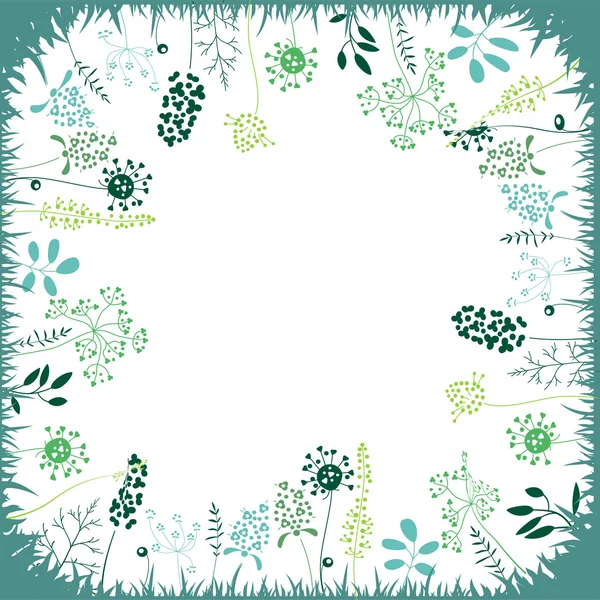 Floral abstract square template with stylized herbs and plants.  Silhouette of plants. Eegant pattern for your design, greeting cards, announcements, posters. — Stockvector