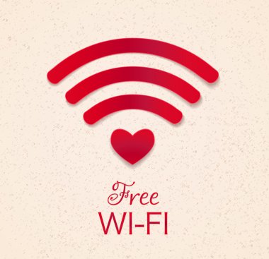 Wi-fi erişim noktası olarak kalp şeklinde kırmızı simge. Ücretsiz Wi-Fi