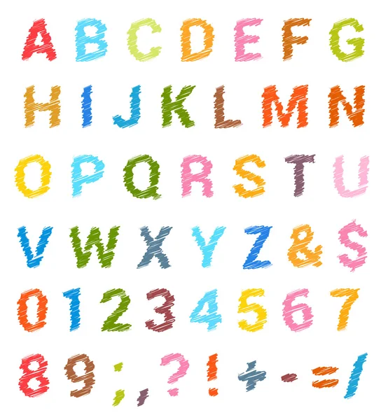 Getekende alfabet set. Kleine letters en cijfers. vector — Stockvector