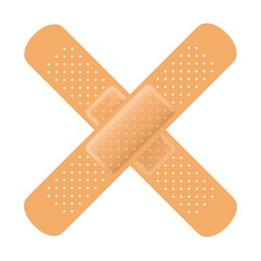 Yapışkanlı bandaj beyaz üzerinde çapraz. Vektör