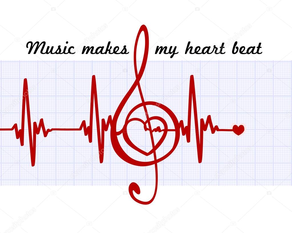 Hart in een muzikale clef met cardiogram. Muziek maakt