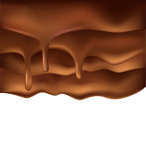 El chocolate marrón derretido fluye por el fondo. Jarabe de chocolate dri — Archivo Imágenes Vectoriales