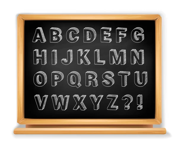 Kara tahta alfabe ahşap tahtaya ayarla. Büyük harfler wi — Stok Vektör