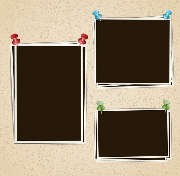 Foto frames samenstelling met pushpins op retro achtergrond. Vect — Stockvector