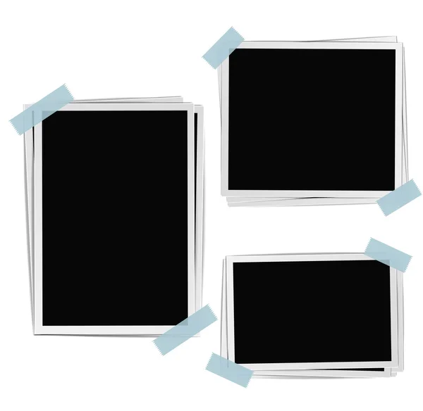 Composition des cadres photo avec ruban adhésif sur fond blanc. Vecteur d — Image vectorielle