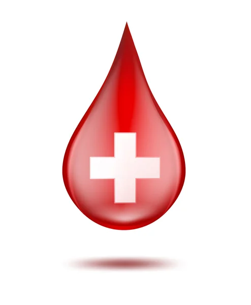 Red blood drop with cross on white. vector illustration. — Stock Vector