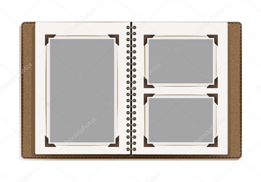 aged photo album pages with retro photo frames. vector design te