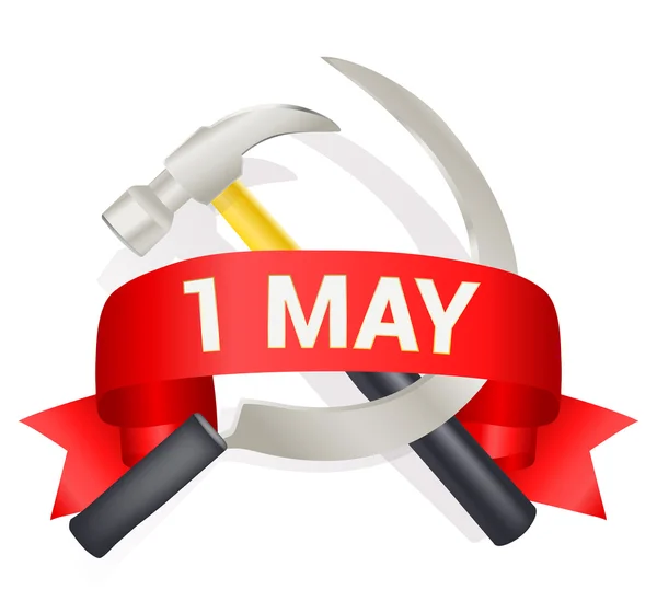 1er mai jour salutation illustration avec marteau et faucille et un b — Image vectorielle
