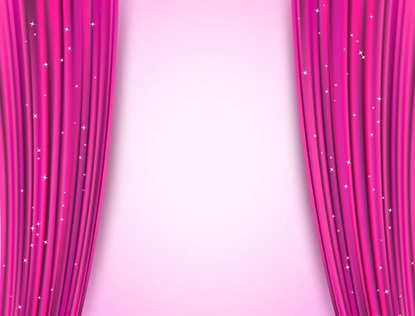 Cortinas de teatro con purpurina. fondo abstracto con cortinas azules ópera y estrellas brillantes. ilustración vectorial horizontal — Vector de stock